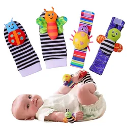 4Pcs Baby Toy 0-12 Months Baby Rattles Toys Animal Socks Wrist Strap + Rattle Baby Foot Socks Bug Wrist Strap Baby Socks New