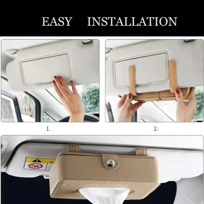 Car Napkin Holder Vehicle Supplies Leather Tissue Case Box Towel Dispenser Car Gadgets Sun Visor Accessories Universal