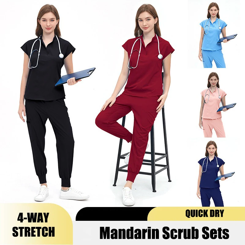 

Women Stretch Hospital Uniform Quick-Dry Surgeon Work Clothes Cheap Pediatric Scrub Set Breathable Operating Room Suits MW005