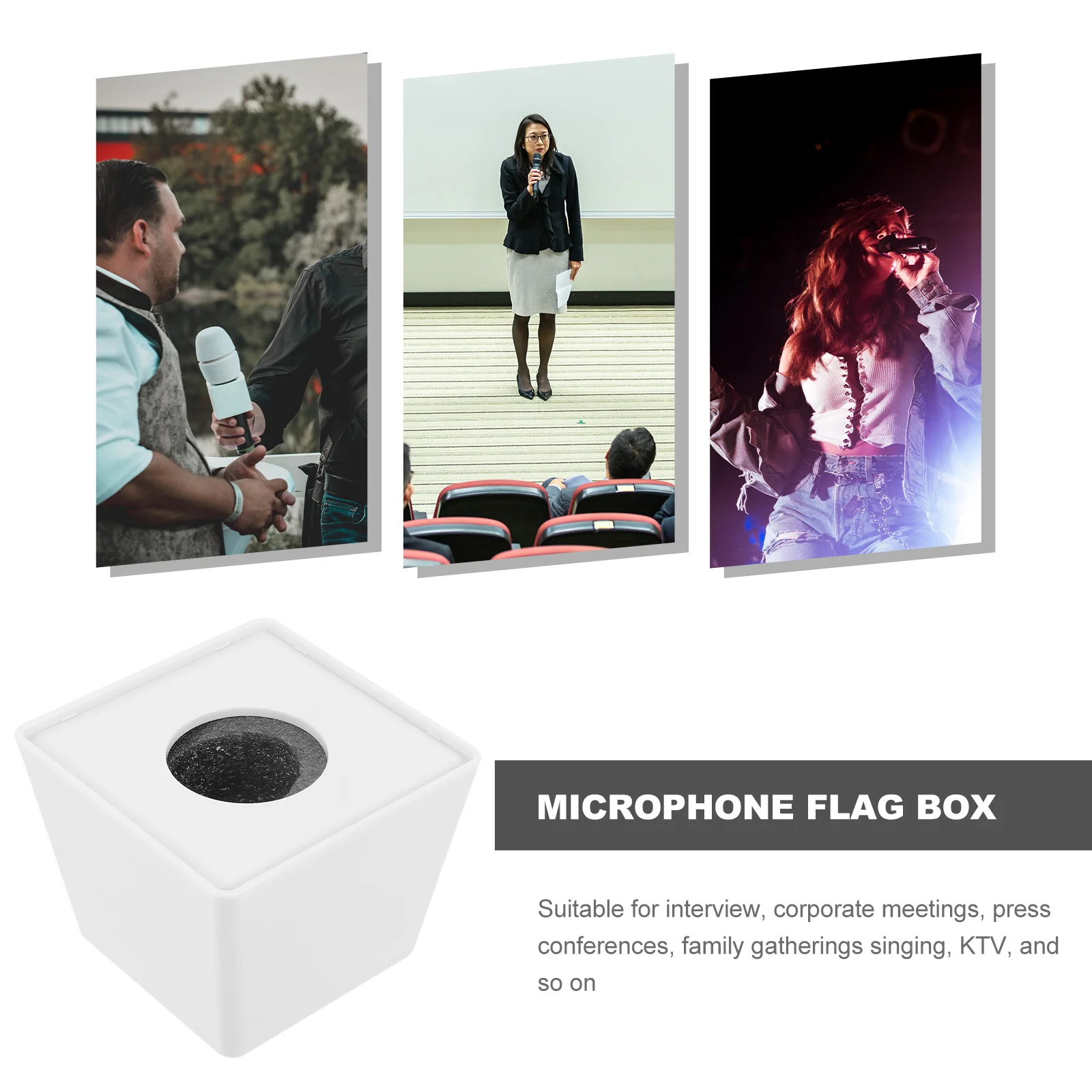 Flag Microphone Logo Cube Square Interview Prop Black Isolation Holder Wireless Station