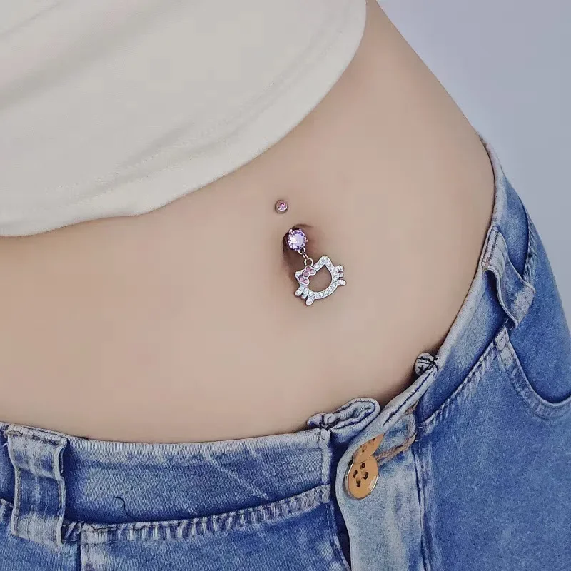 Anime Kitty Cat Belly Button Rings Y2K Girls Piercing Navel Nail Body Jewelry for Women Fashion Body Piercing Jewelry Toy Gift