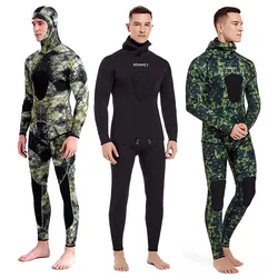 DEMMET Hooded Camouflage 3MM Two-piece Neoprene Wetsuit For Scuba Diving Swimming Underwater Hunting Wetsuit Keeps Warm And Cold