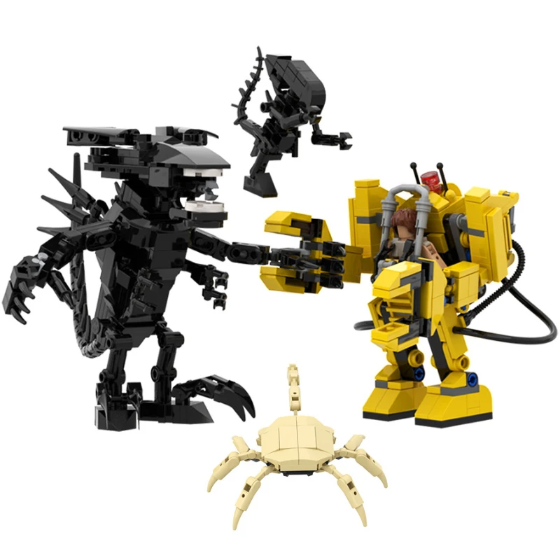 

Строительные блоки Xenomorph Hive MOC, лицевая королева с силовым погрузчиком, научный набор ужасов для взрослых коллекционеров