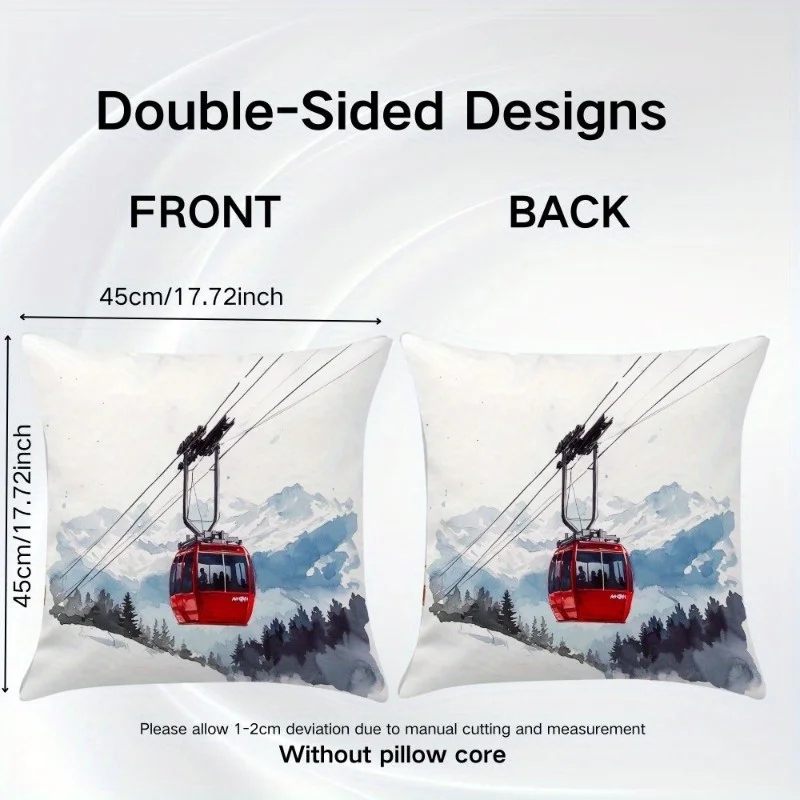 Double Sided Ski Lift Mountain View Decorative Throw Pillow Case Modern Winter Landscape Art Cushion Cover for Sofa Home