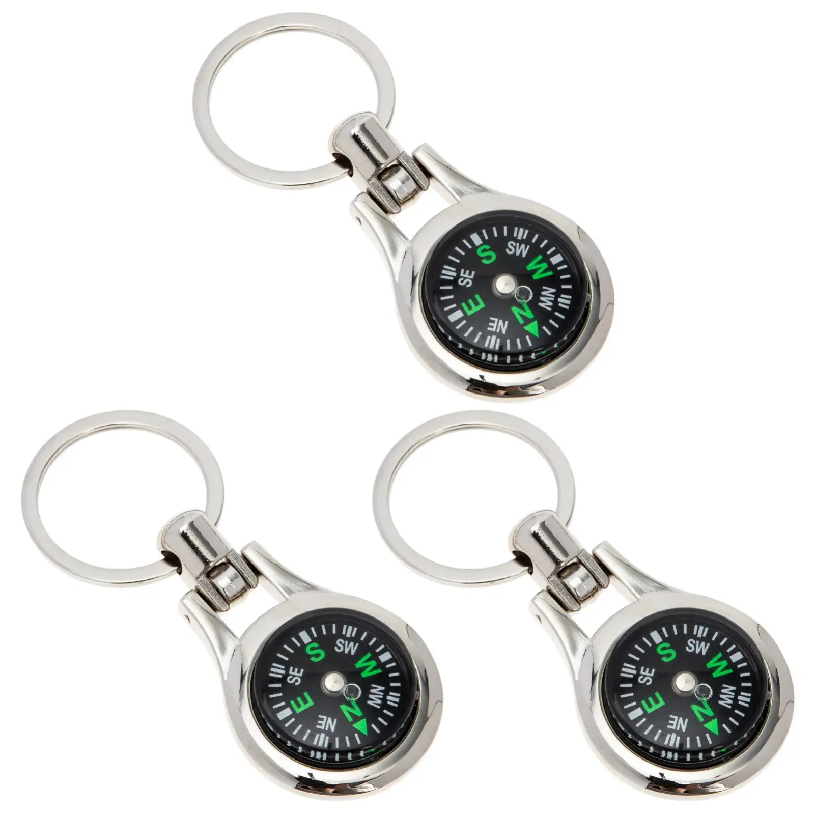 

3-Pack Compact Metal Compass Keychains For Outdoor Navigation, Hiking, Camping, And Car Use