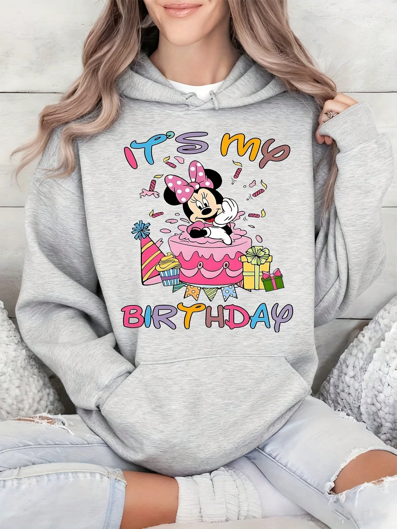 

Женская толстовка с капюшоном Disney Minnie Mouse на день рождения, унисекс, осенне-зимняя флисовая толстовка с капюшоном для повседневного использования на открытом воздухе, для любого случая