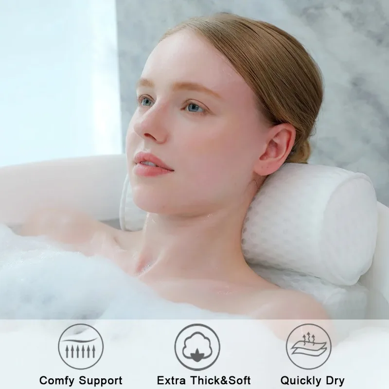 Useful Fashion Bathtub Support Neck,Head and Back with Non-Slip Suction Cups air mesh Bathtub Pillow