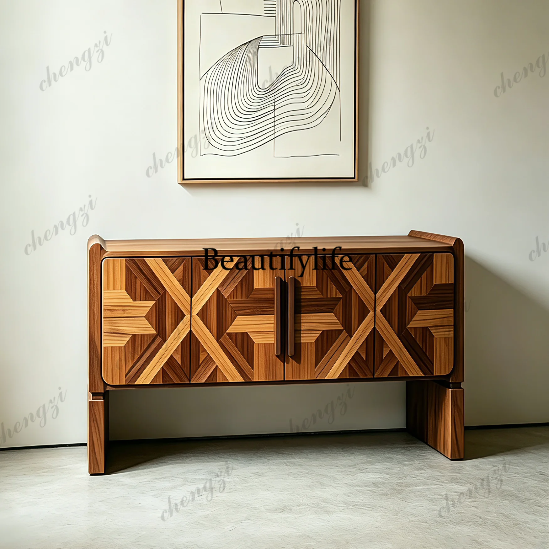 Nordic solid wood parquet entrance cabinet French retro side cabinet antique locker household, high sense