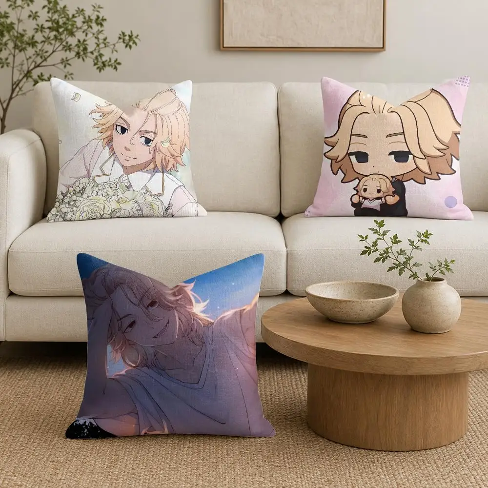T-Tokyo R-Revengers Mikey Cushion Cover Plush Fabric Soft Double-Sided Printed Sofa Warm Winter Home Gift Pillow Cover