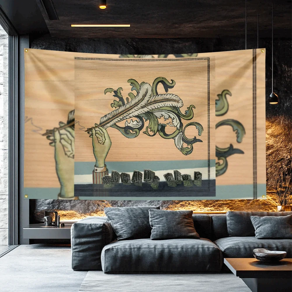Arcade Fire Tribute Rock Flag  Polyester Banner For Studio Wall Decor Musician Gift