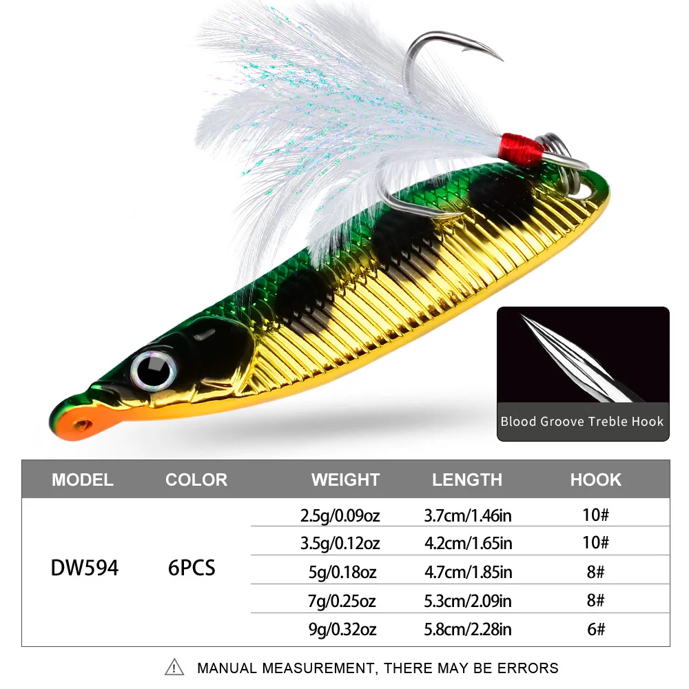 Metal VIB Spinners Spoon Lures 2.5g 5g 7g 9g Leech Fidget Hard Artificial Bait with Feather Hook Sequin Wobbler Fishing Tackle