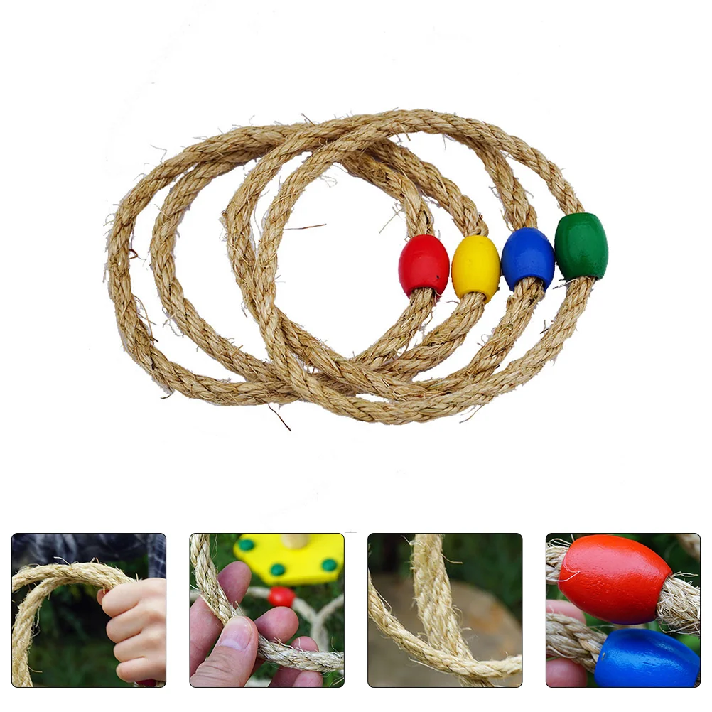 8 PCS Ring Toss Game Toy Natural Rope Ferrule Baby Kids Toys for Wooden Set Throwing