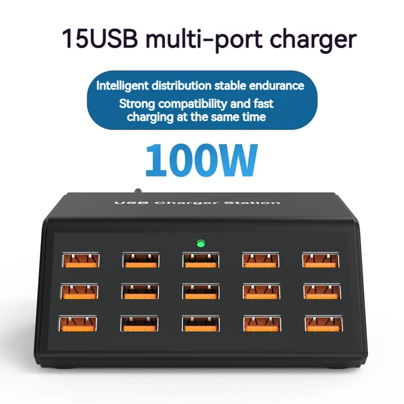 100W Desktop Universal USB Charger 15 Ports USB Fast Charging Station For Ipad Iphone16 15 14 13 Pro For Samsung EU Plug