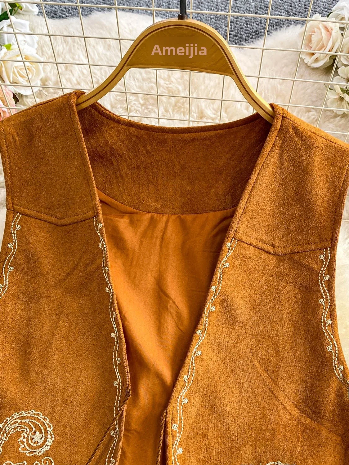 Retro geborduurd V-Ne ort Sve damesvest slim fit kunstleer top etnische sle knoop taille ontwerp woon-werkkleding