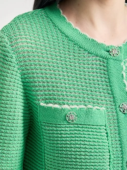 

Ele Korean Sle round Ne ort Sve Knitted Open Cardigan Loose Commute Faion Summer New Arrival Ladies Sweater