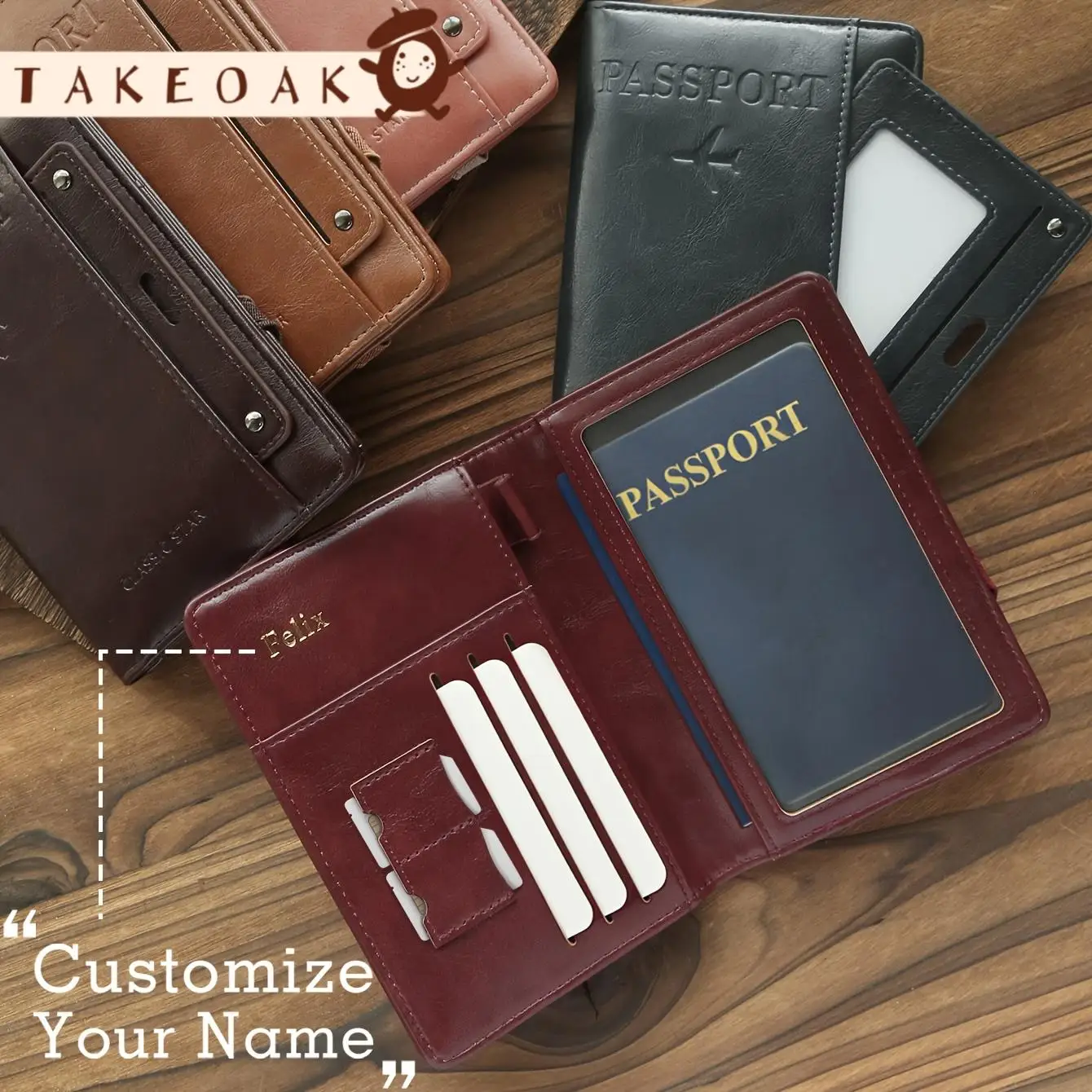 Large Capacity Vintage Leather RFID Passport Cover With Custom Gold Foil Full Name Multi Compartment Travel Document Organizer