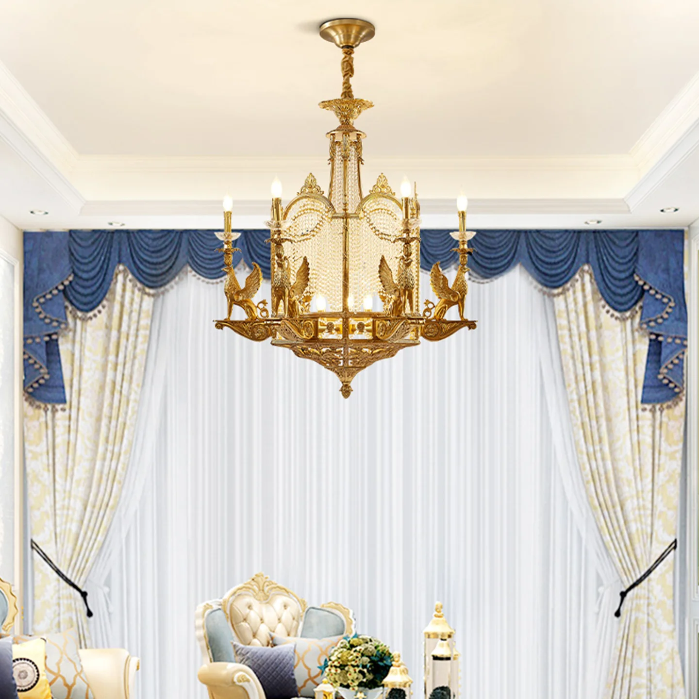 French Classic Design Living Room Dining Room Luxury Crystal Chandelier Hotel Apartment Art Brass Pendant Lamp