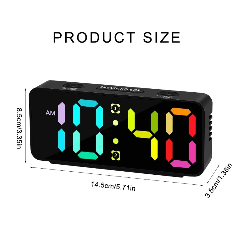 Color Display Alarm Clock With 15Kinds Display Color And Double Alarms Adjustable Brightness For Bedrooms And Offices