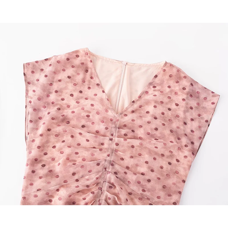 YENKYE 新ファッション女性フレンチスタイルドットプリントサマードレス半袖 V ネック A ラインエレガントなホリデードレスミディローブ