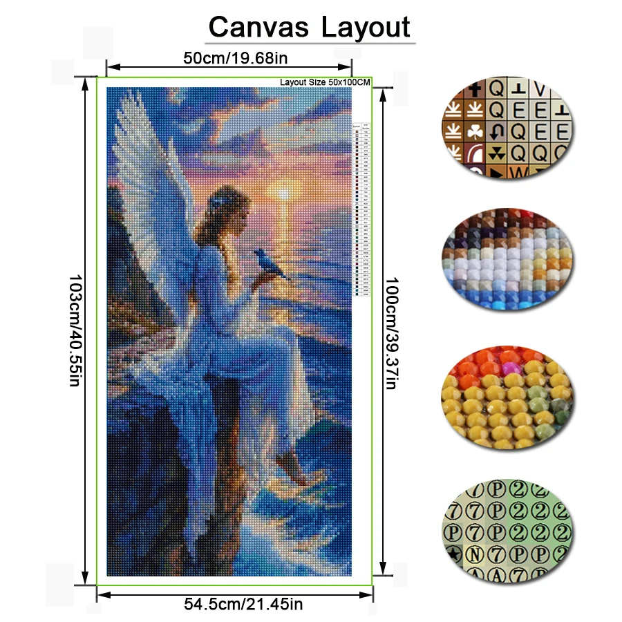Angel Girl Bird Diy Diamond Arts For Adults Painting Large Size Sunset Sea Animals Owl Full Drill Mosaic Embroidery Picture