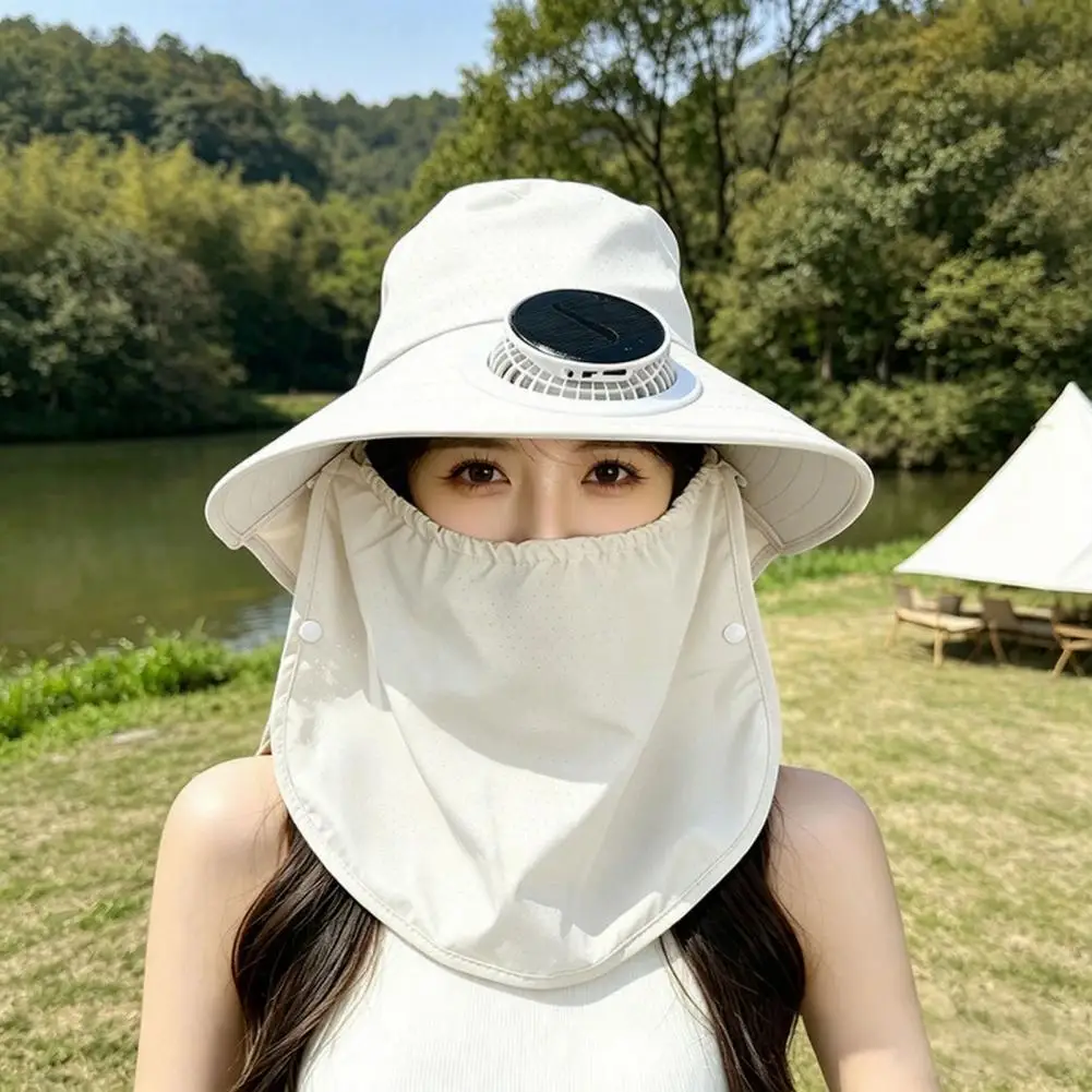 Sun Hat Solar Fan Hat Fisherman Hat with Face Guard Shawl Solar-powered Built-in Fan Cap Upf 50 Breathable Wide for Outdoor