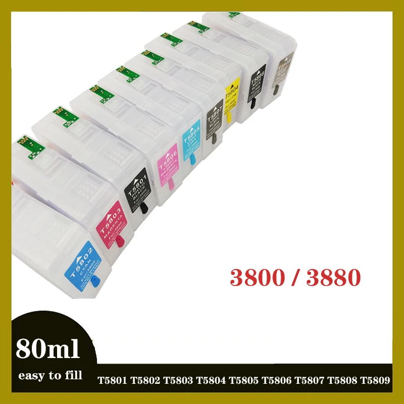 

T5801 T5802 T5803 T5804 T5805 T5806 T5807 T5808 T5809 For Epson Stylus Pro 3800 3800C 3880 Refillable Ink Cartridge