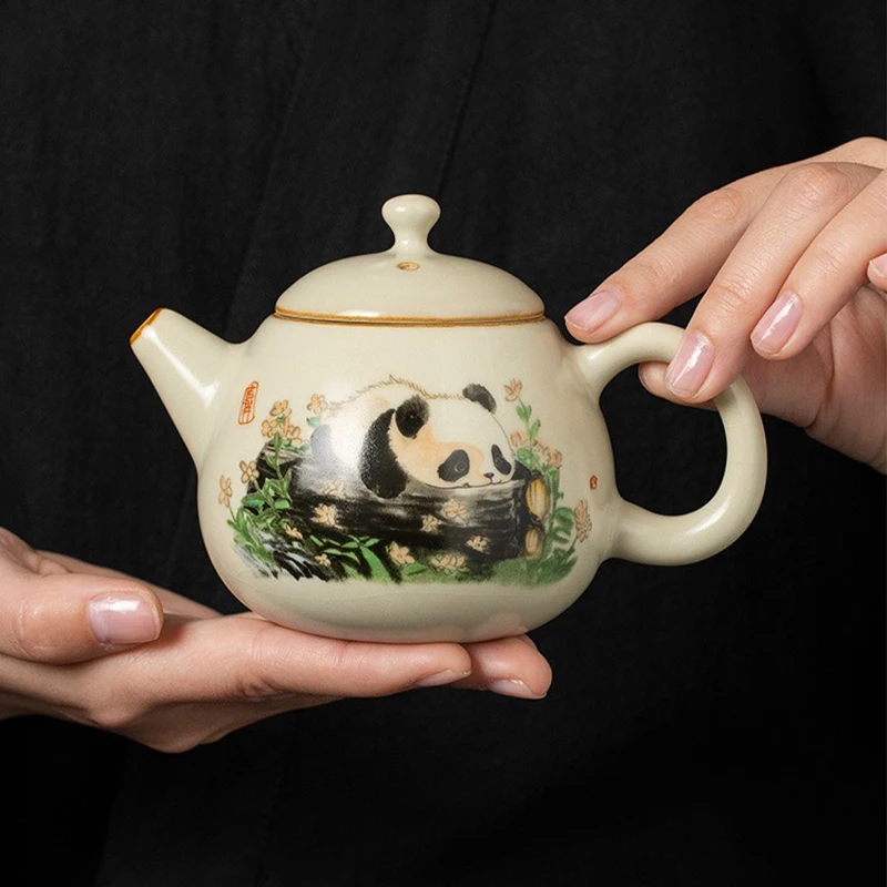 

Ceramic Ru Kiln Panda Dragon Dan Teapot Home Tea Pot High end Kung Fu Tea Set with Opening Can Care for Single Pot Customization