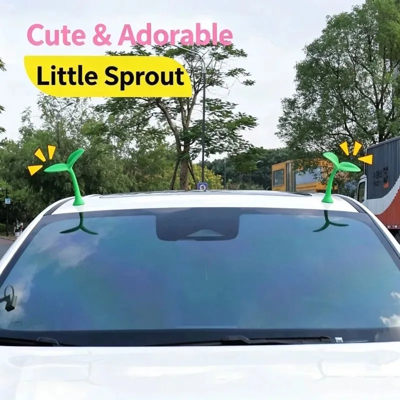 Soft Bendable Green Sprout Car Roof Decal Adorable 3D Seedling Sticker Waterproof Sun‑Resistant Car E‑Bike Exterior Accessories