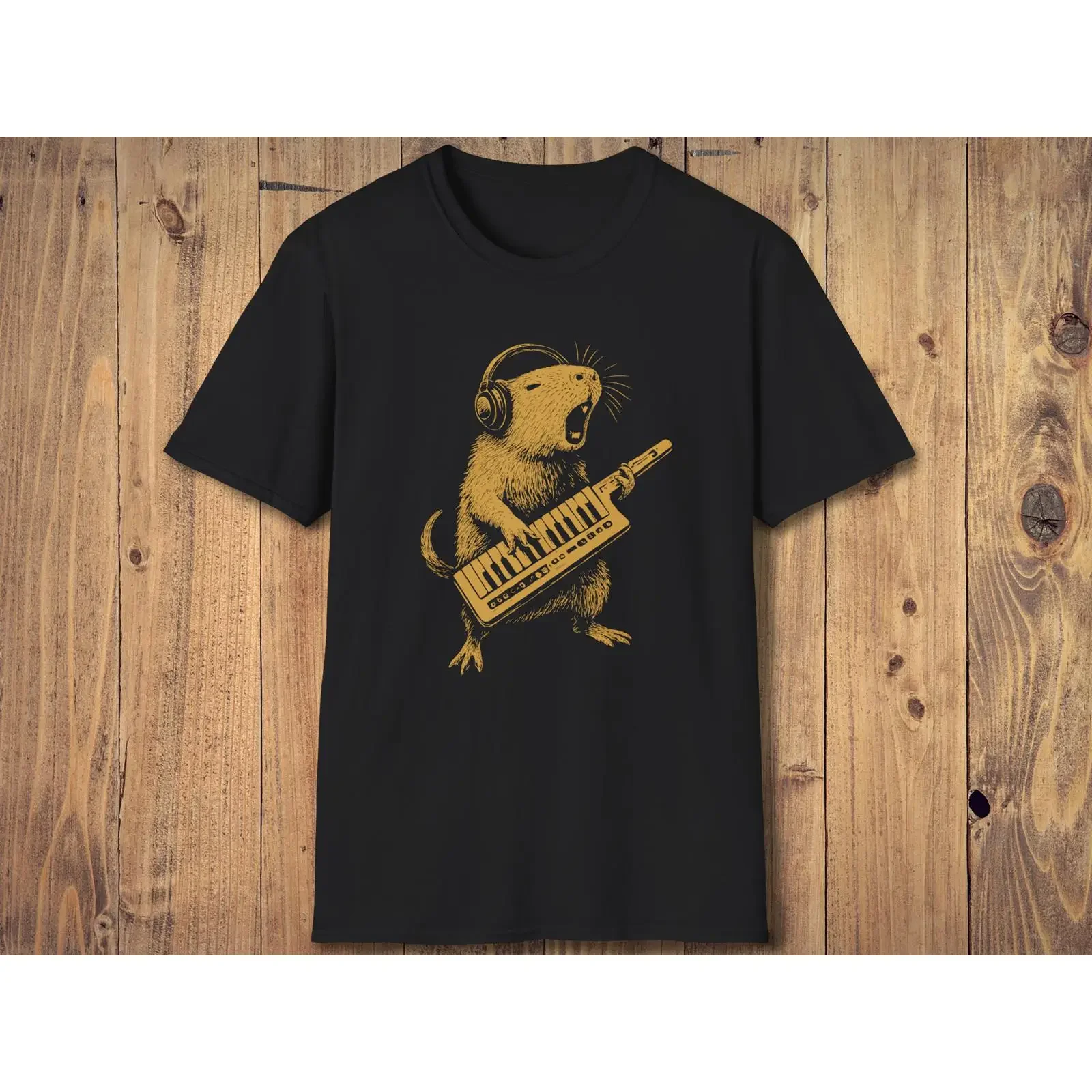 Funny Capybara Keytar T Shirt Retro Synth Electronic Music Musician DJ Keyboardist Animal Casual Top vintage Washed graphic