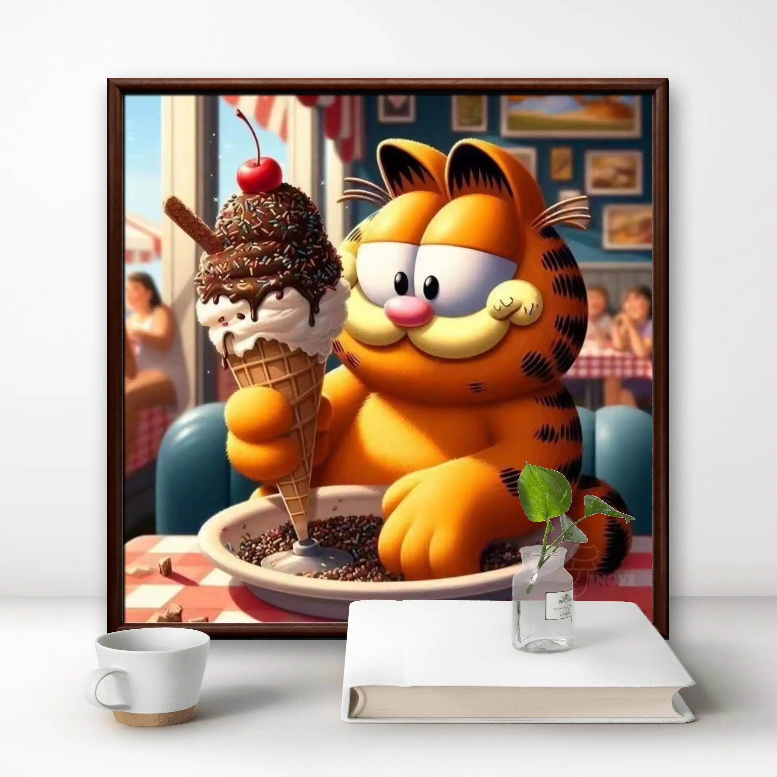 2026 New Cartoon Cute Garfield 5D DIY Full Round Diamond Painting Home Living Room Bedroom Bar Aesthetic Decoration Child's Gift view 2