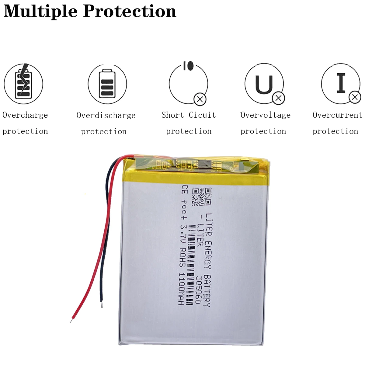 

3.7V 1100mAh 305060 Rechargeable Battery For MP3 MP4 mobile bluetooth GPS Toy reading pen speaker lithium-ion Lipo Battery