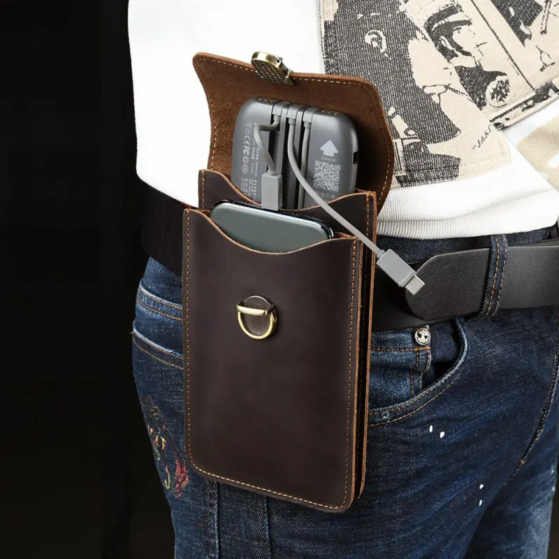 Echtes Leder Männer Taille Tasche Rindsleder Mode Männlichen Haken Taille Pack Fanny Lauf Gürtel Tasche Führerschein Fall Beutel
