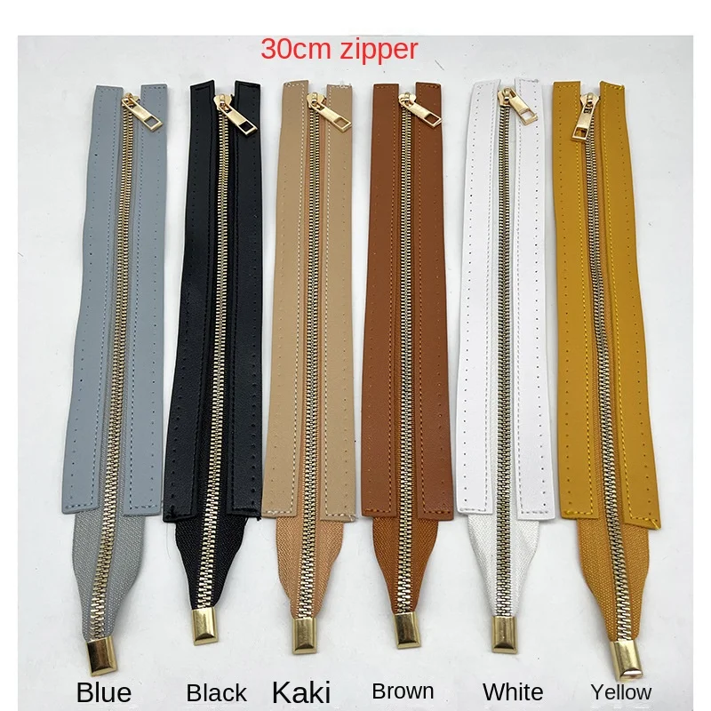 30cm Metal Zipper PU Leather Zipper For Sewing Handbag Craft Sewing Custom DIY Zipper For Woven All-match Bag Hardware Accessory