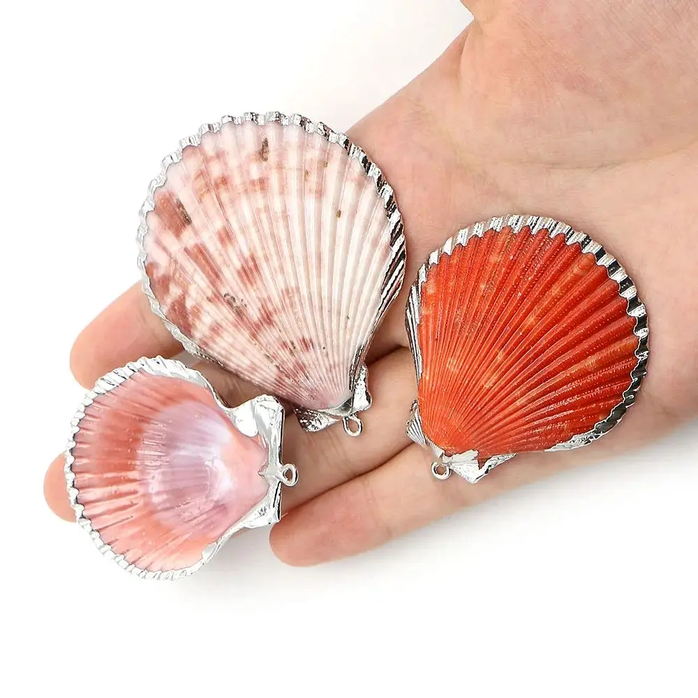

Colorful Natural Scallop Shell Pendants Silver-plated Edge Design Single Hole Charms Accessory DIY Necklace Earring Gift 3 Pcs