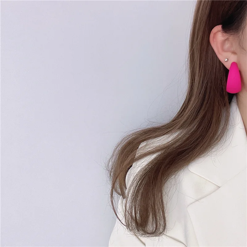 Korean Candy Color C-shaped Hoop Earrings For Women Girls Geometric Matt Rose Red Hoop Earrings 2022 Summer Party Jewelry Gifts