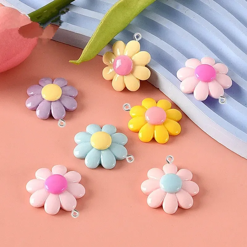 10Pcs Glossy Flower Resin Charms DIY Children Fashion Earrings Jewelry Making Creative Keychain Phone Pendant Decor Ornament