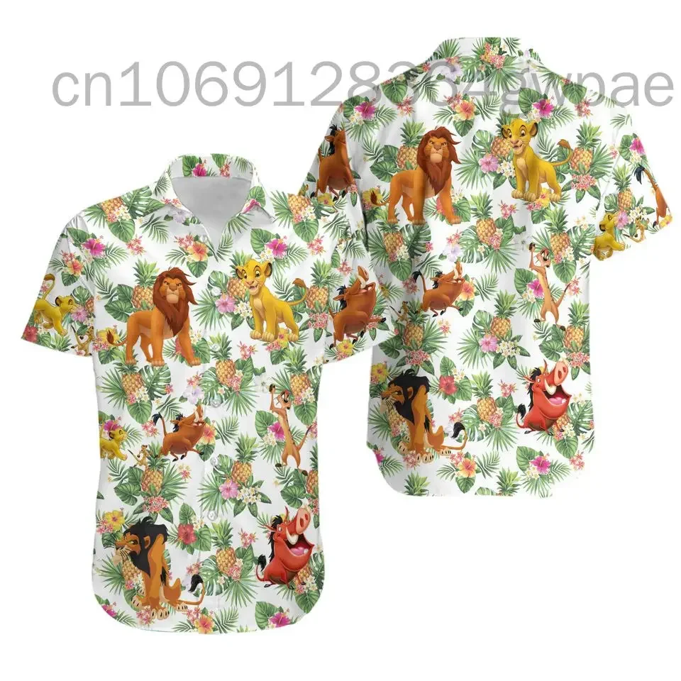 The Lion King Simba Hawaiian Shirt Men's Women's Short Sleeve Beach Shirt Disney Casual Button Up Hawaiian Shirt Fashion Tops