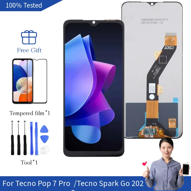 Spark GO 2023 Screen Replacement For Tecno Pop7 Pro Display BF7 BF6 X6516 X6515 Spark10 Touch Screen Digitizer 6.52