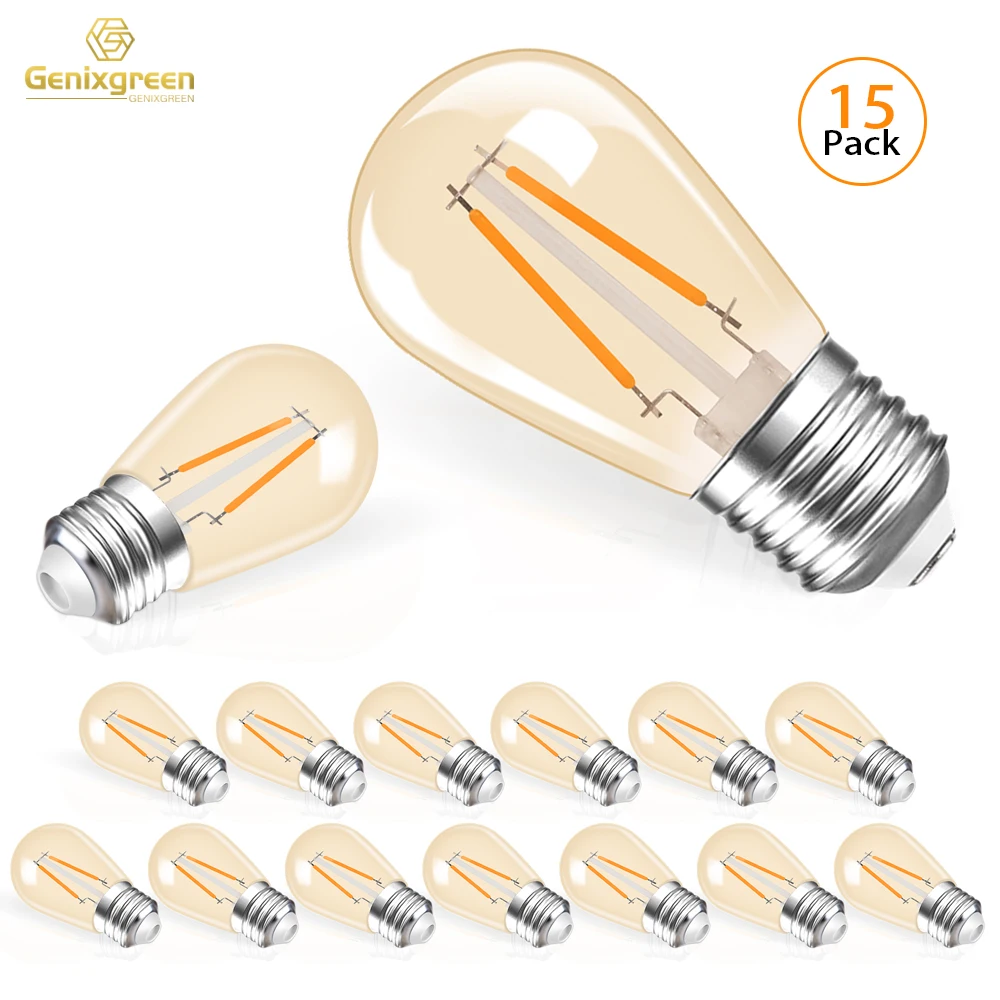 GenFête green-Ampoules LED en plastique S14, 2W, Ambre, incassable, 110V, 220V, Dimmable, Guirxiété lumineuse, Ampoule de rechange