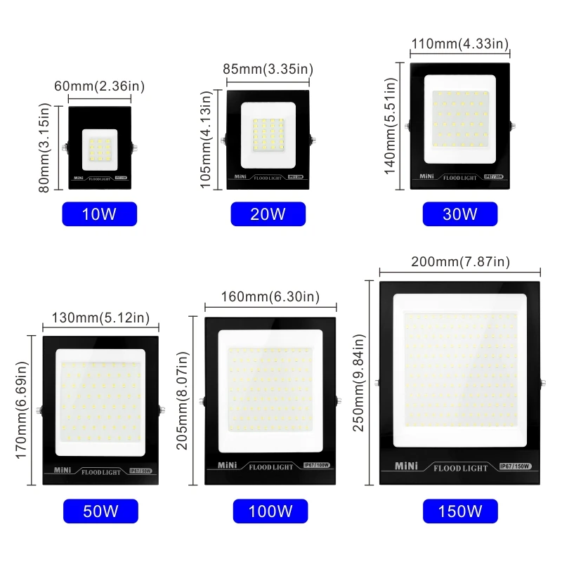 屋外LEDフラッドライト,10W,20W,30W,50W,100W,150W,IP67防水電球,街路灯,庭