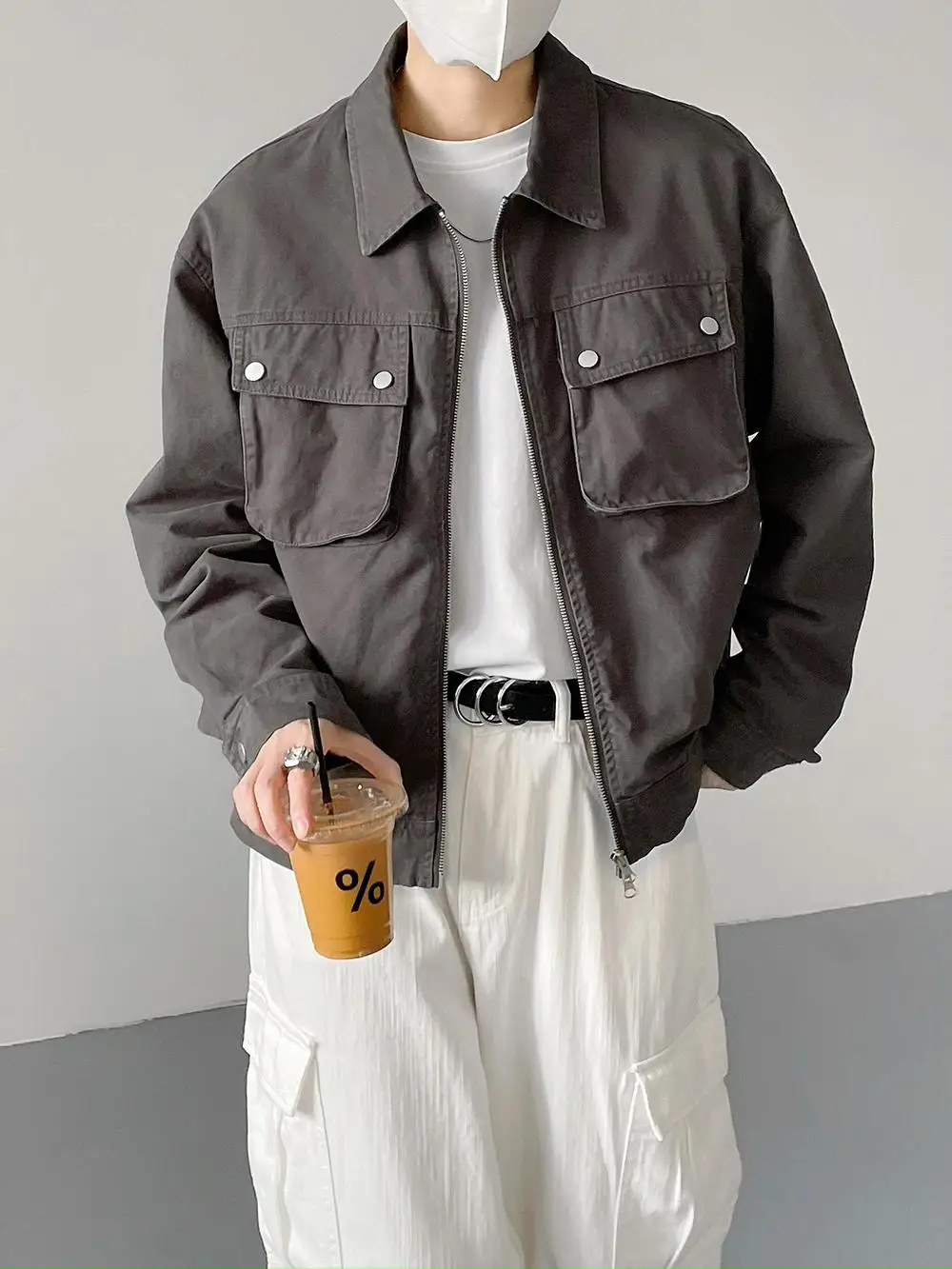 

Ретро Винтаж ort Jaet Мужская свободная рабочая одежда Sli Весна Осень Молодежная культура Верхняя одежда на молнии