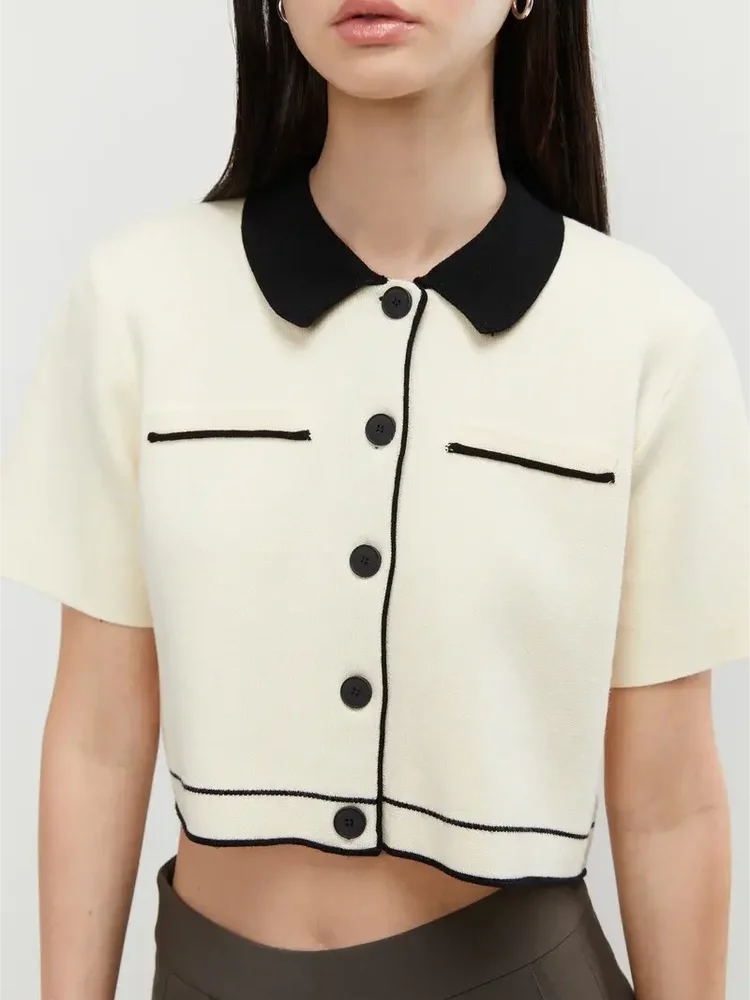 

KK ort Sve Knitted Open Cardigan Small Fraance Sle Commute Slim Fit Summer ort Length Collar Patchwork Color