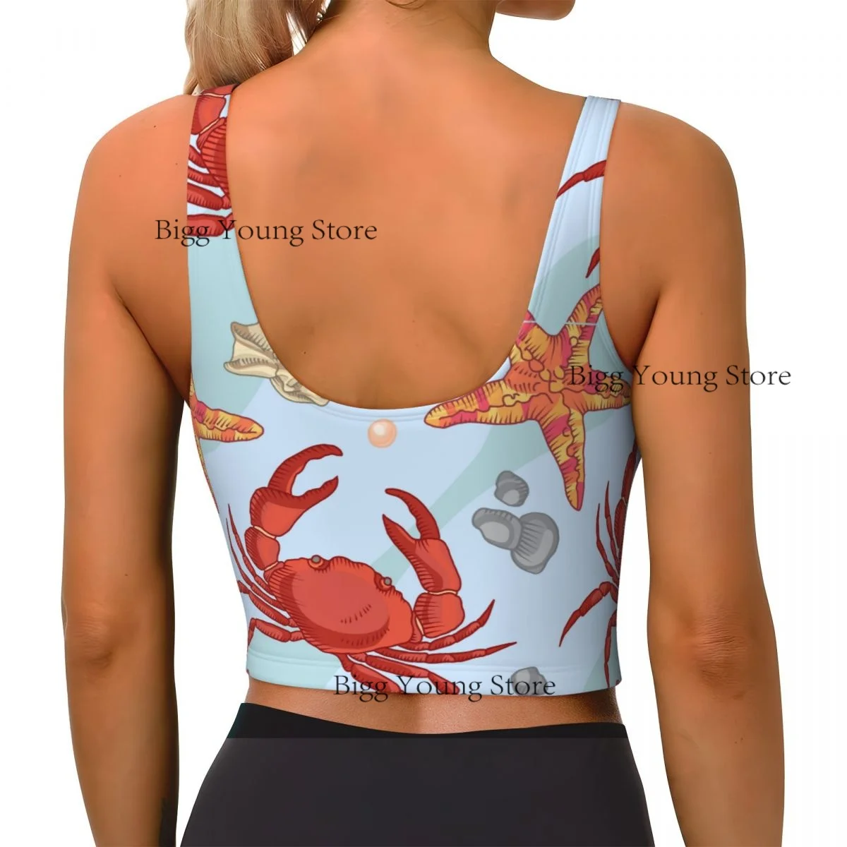Gilet da yoga Donna Palestra Sport Crop Top Granchio marino Streetwear Allenamento Canotta traspirante Donna