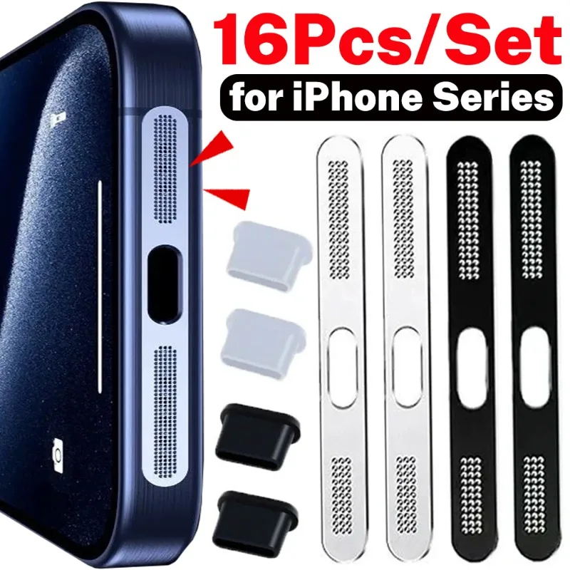 Metalowa, pyłoszczelna naklejka z siatki do iPhone'a 16 15 14 13 12 Pro Max 15 Plus Otwór na słuchawkę Głośnik Osłona przeciwpyłowa z metalowej siatki