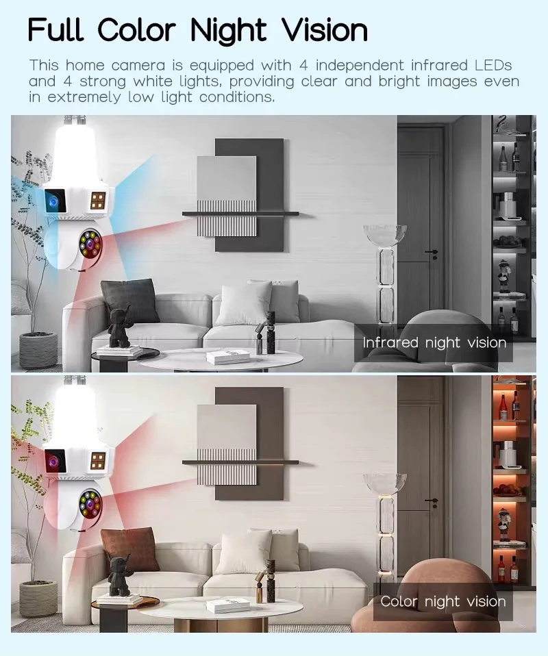6MP V380Pro Dual Lens E27 Full Color Wireless PTZ IP Dome Camera AI Humanoid Detection Home Security CCTV Baby Monitor