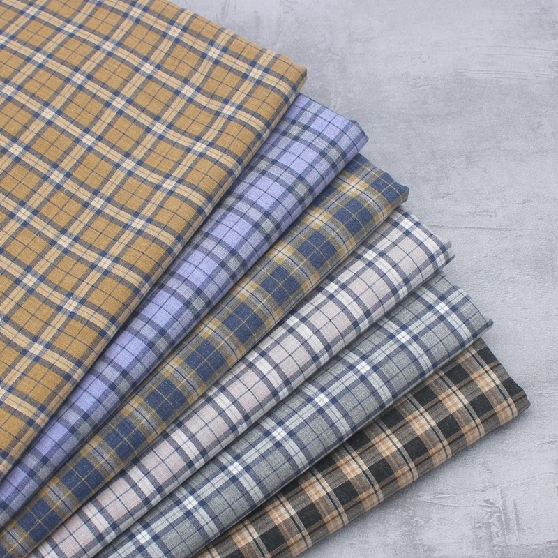 

Diy Dress Robes Clothing Cloth Slub Soft Fabric Yarn-dyed Plaid Sand Washing Treatment Cotton Linen 145cm X50cm Woven 170g/m