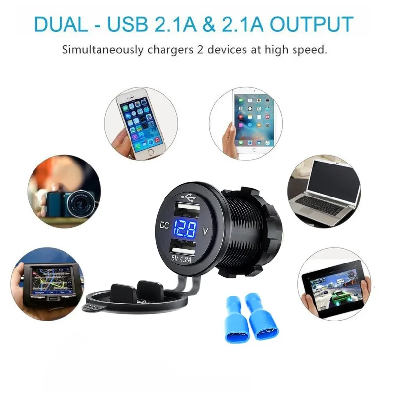 Mini Dual USB Car Charger 4.2A with Voltage Display, Compact Fast Charger for Car