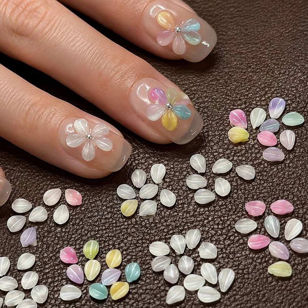 100Pcs Multicolor Aurora 3D Flower Petal Nail Charms Clear Resin Stereoscopic Nail Jewelry DIY Nail Manicure Decor Supplies