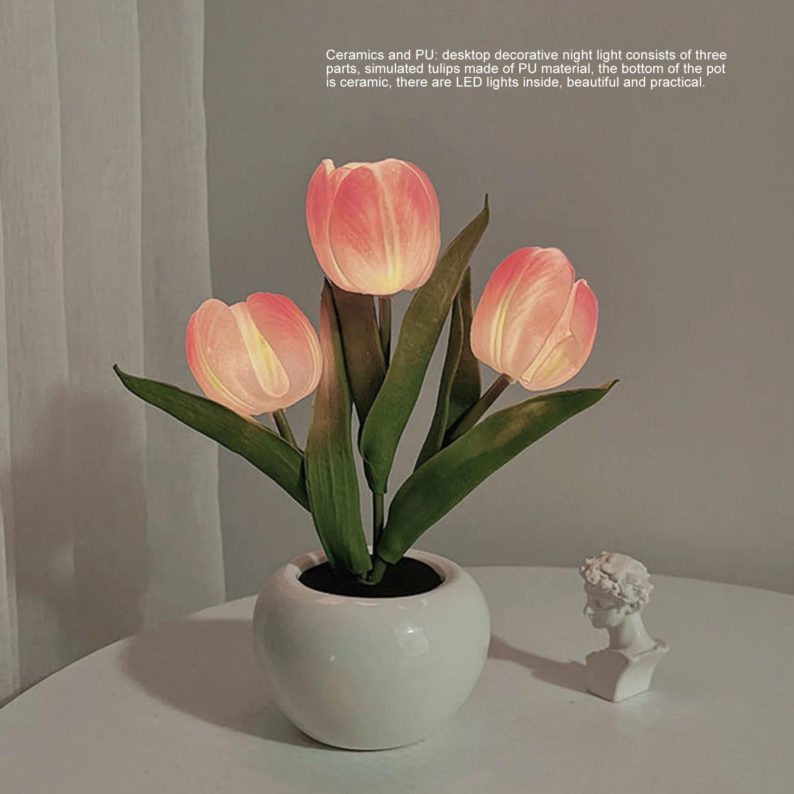 Creative Tulip Night Light Soft Light Exquisite Ceramics PU Flower Table Lamp For Bookstores Cafes Battery Powered Ceramic Base