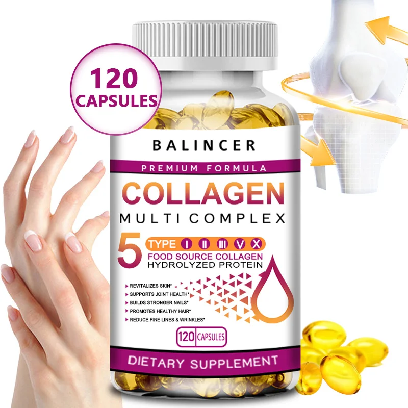 Complex Collagen Capsules Brighten Skin Tone and Help Joint, Cartilage and Cardiovascular, Skin, Hair, Nails & Digestive Health